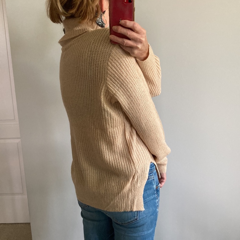 Tan Color Cable Knit Cowlneck Sweater - Picture 6 of 10